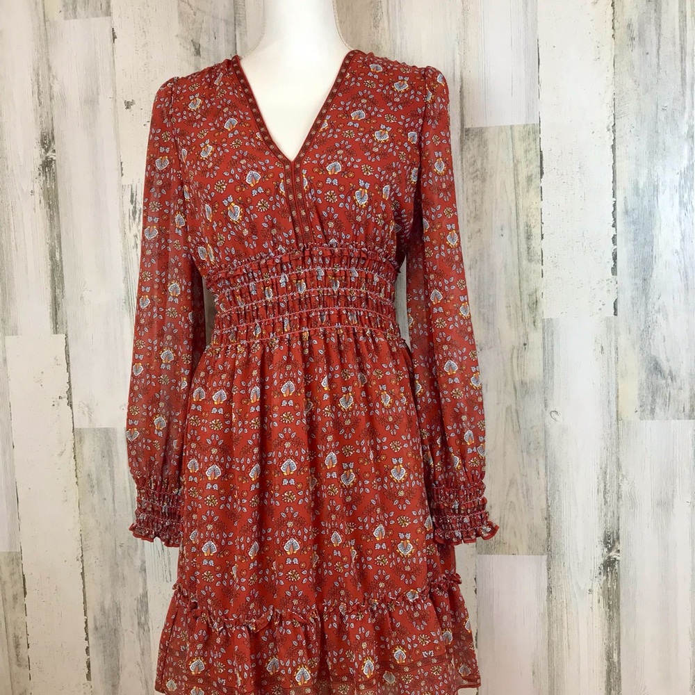 #76
Max Studio Floral  Smocked Red Dress.